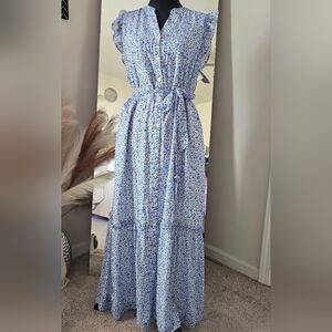 Draper James Blue Floral Button Front Midi Dress Women’s Large Cottagecore Femin